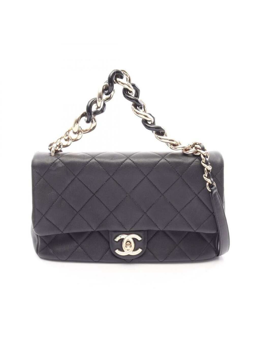 Chanel Shoulder Bag Large Flap Quilted 2-Way Black Leather Chain